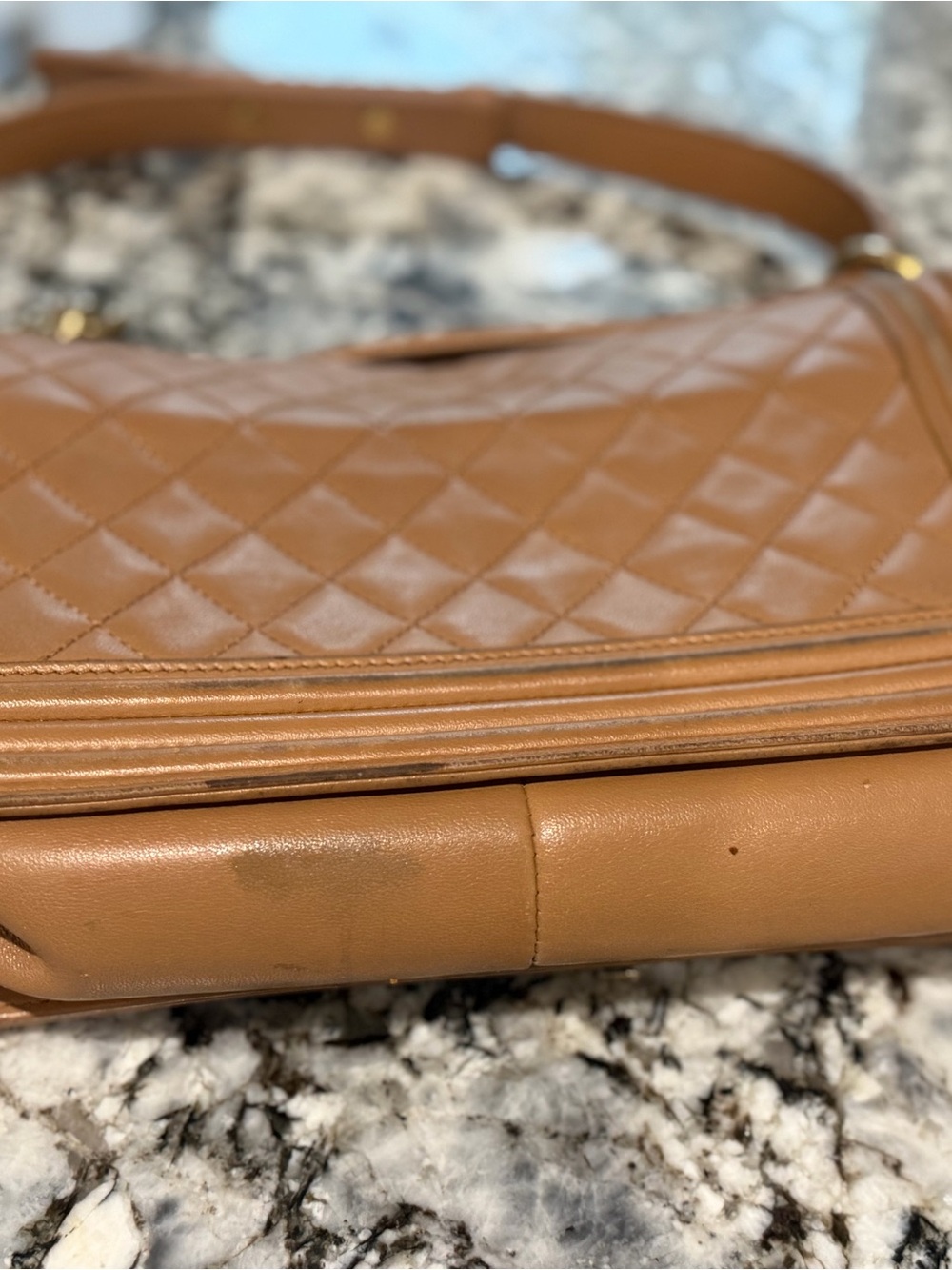 CHANEL Medium Boy Bag Quilted Leather Shoulder Bag in Tan with Gold Hardware - Picture 10 of 14
